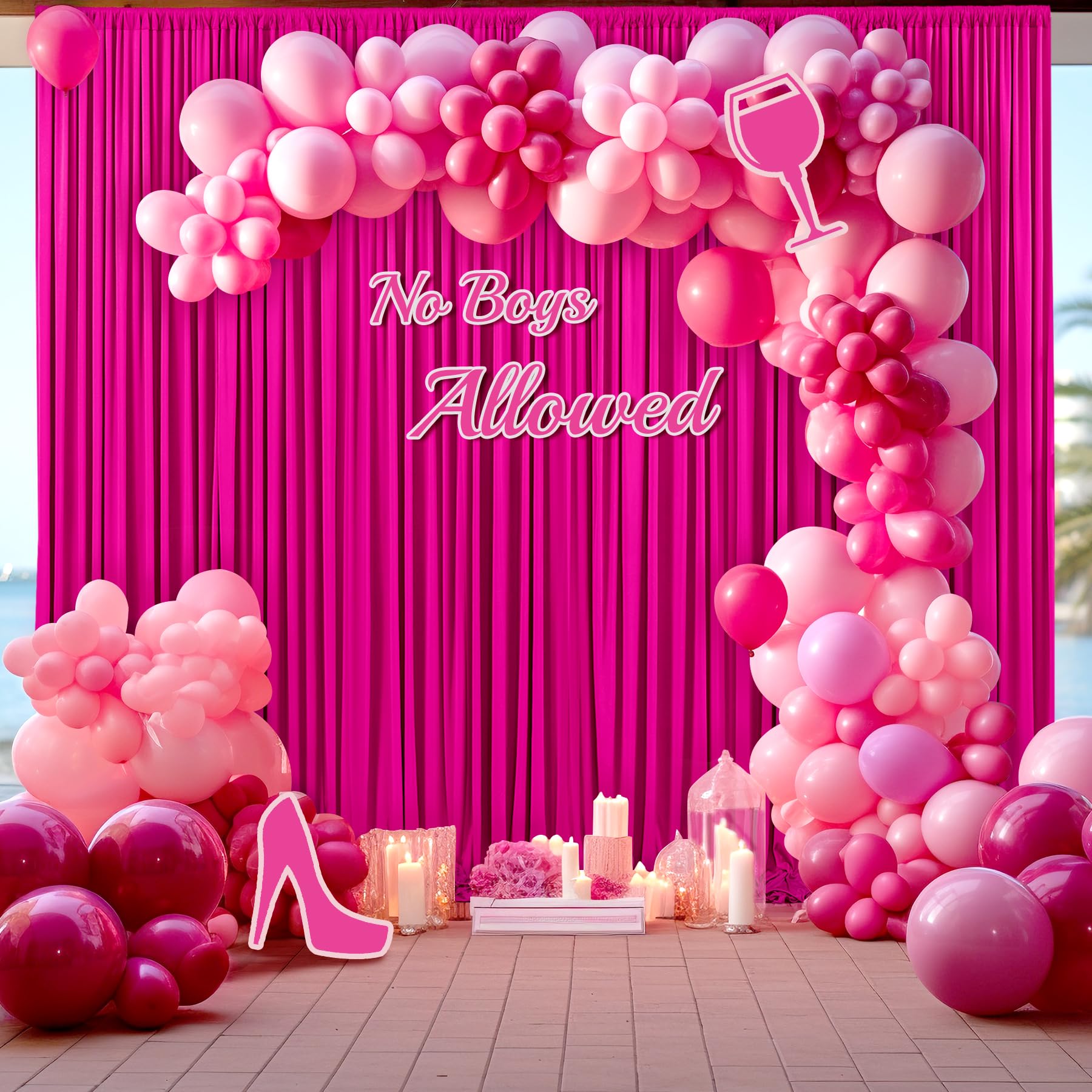 10Ft X 10Ft Hot Pink Backdrop Curtain For Parties Fuchsia Wrinkle Free Backdrop Drapes Panels For Baby Shower Birthday Photo Pho